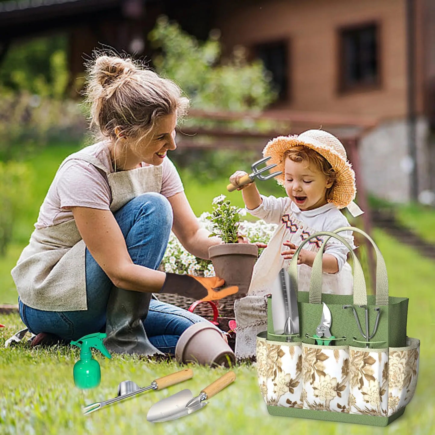 Set d'Outils de Jardinage 9 Pièces en Acier Inoxydable avec Poignée en Bois, Outil de Désherbage