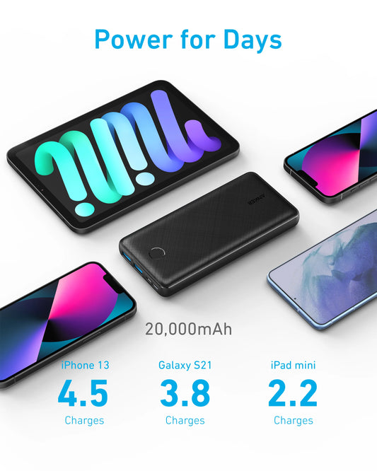 Batterie Externe Anchor 325, 20 000 mAh, Technologie PowerIQ, Port USB-C, Densité d'Énergie Énorme, Compatible avec iPhone