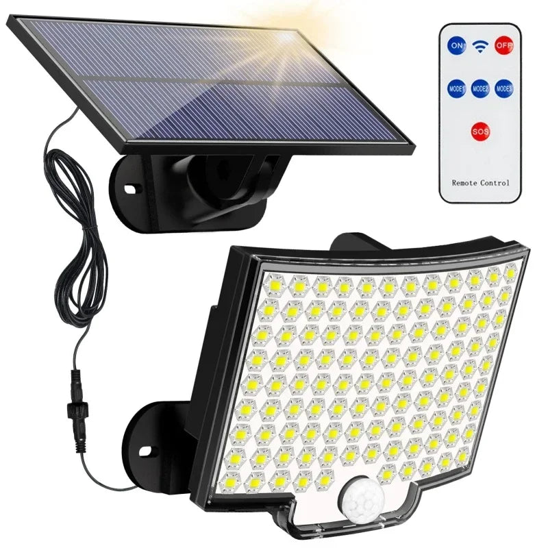 Lampe Solaire Divisée 106LED Étanche Extérieure avec Capteur de Mouvement, Projecteur avec Télécommande, 3 Modes pour Patio, Garage, Cour .