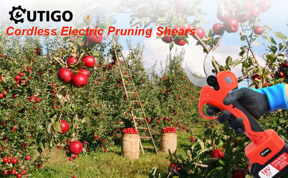 OUTIGO Sécateur Électrique à Fil, 40mm, avec Écran et 2 Batteries 3.0Ah pour Arbres Fruitier et Vignobles
