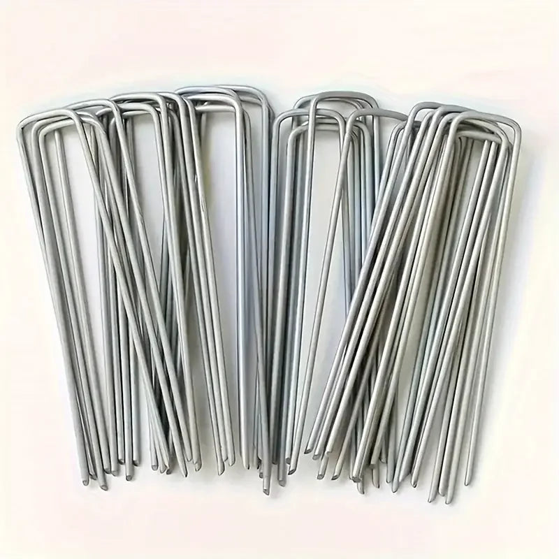 U-type Garden Staples Heavy-duty Fence Tubing Stakes Sod Pins Galvanized Landscape Spike for Holding Lawns Barrier Ground Nail