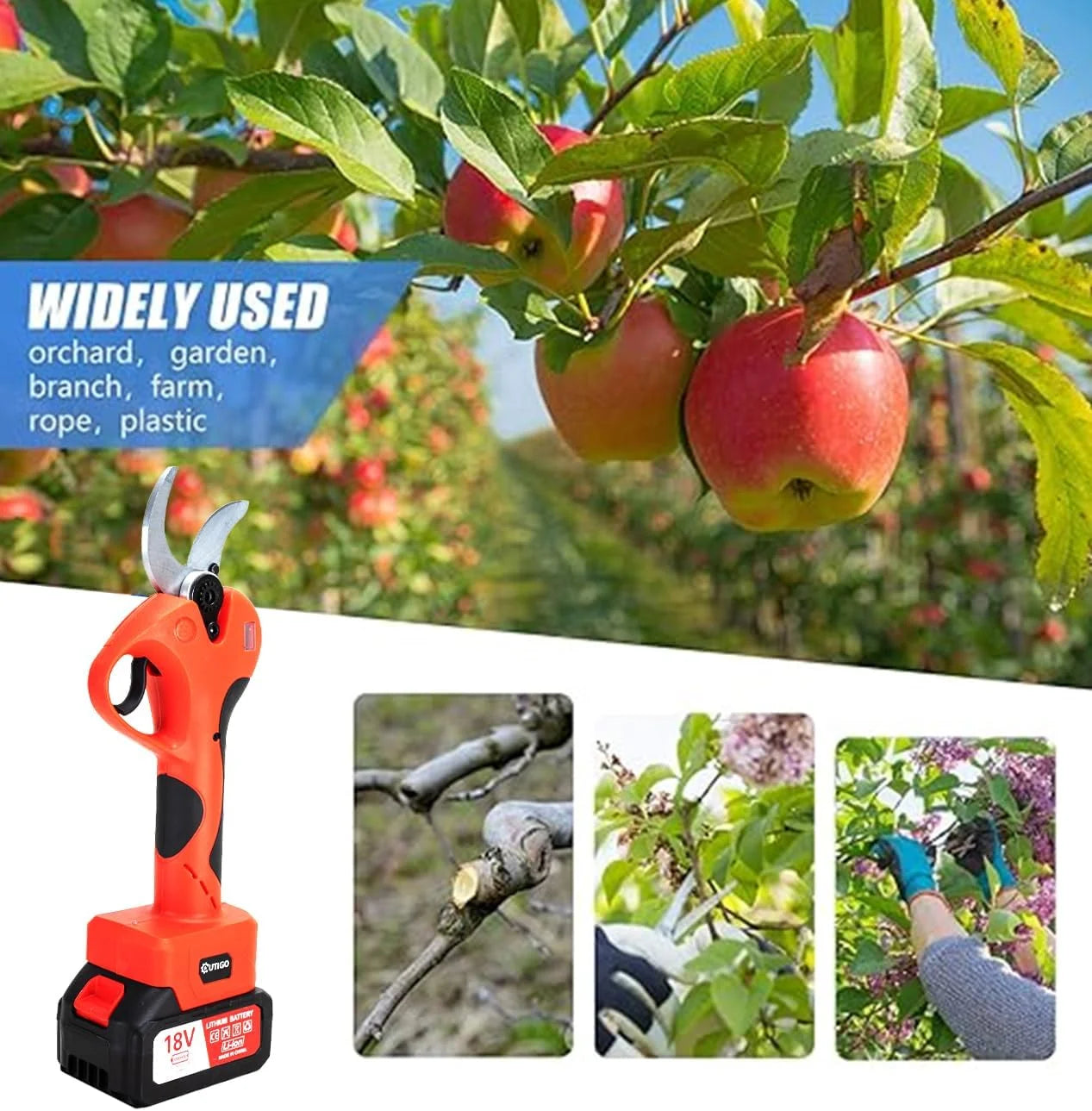 OUTIGO Sécateur Électrique à Fil, 40mm, avec Écran et 2 Batteries 3.0Ah pour Arbres Fruitier et Vignobles