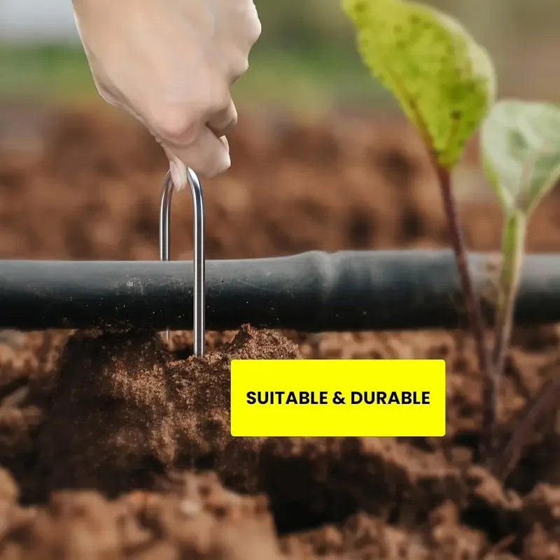 U-type Garden Staples Heavy-duty Fence Tubing Stakes Sod Pins Galvanized Landscape Spike for Holding Lawns Barrier Ground Nail