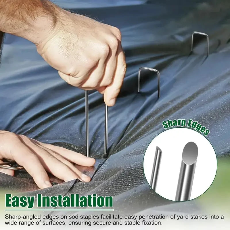 U-type Garden Staples Heavy-duty Fence Tubing Stakes Sod Pins Galvanized Landscape Spike for Holding Lawns Barrier Ground Nail