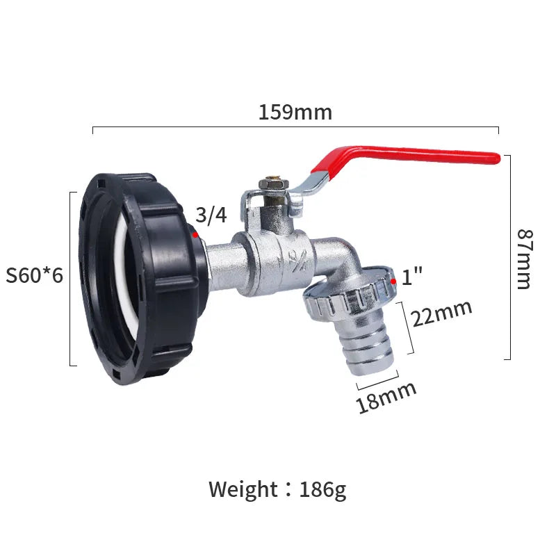 1PC Adaptateur de Robinet Durable pour Réservoir IBC S60*6 Filetage Gros, Remplacement de Valve pour Connexion 1/2'' 3/4'', Raccord de Robinet pour Jardin et Maison  SPÉCIFICATIONS :