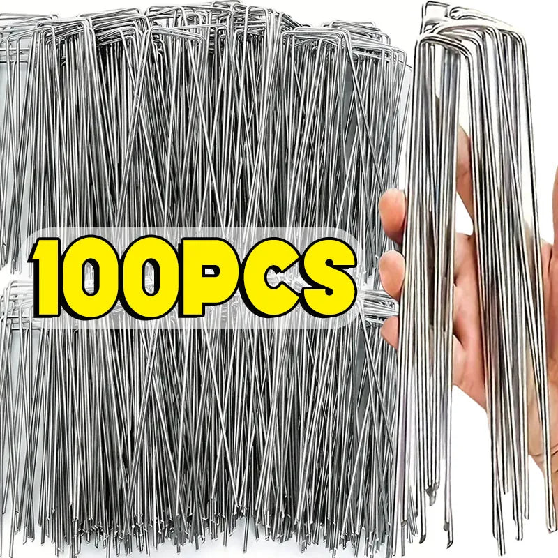 U-type Garden Staples Heavy-duty Fence Tubing Stakes Sod Pins Galvanized Landscape Spike for Holding Lawns Barrier Ground Nail