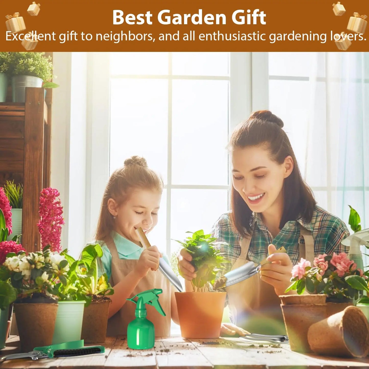 Set d'Outils de Jardinage 9 Pièces en Acier Inoxydable avec Poignée en Bois, Outil de Désherbage