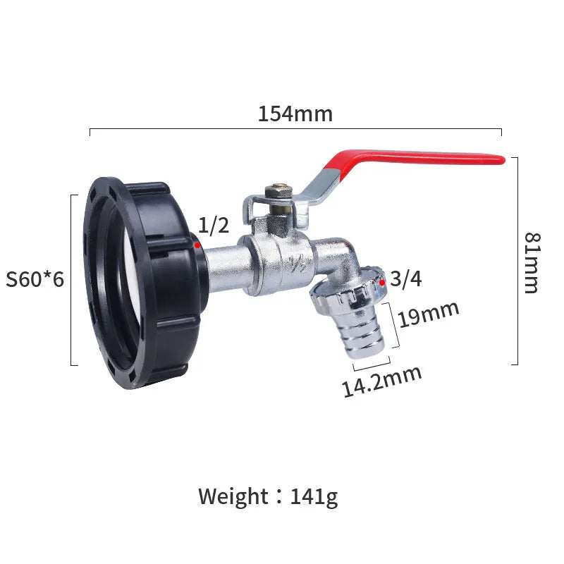 1PC Adaptateur de Robinet Durable pour Réservoir IBC S60*6 Filetage Gros, Remplacement de Valve pour Connexion 1/2'' 3/4'', Raccord de Robinet pour Jardin et Maison  SPÉCIFICATIONS :