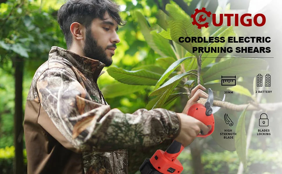 OUTIGO Sécateur Électrique à Fil, 40mm, avec Écran et 2 Batteries 3.0Ah pour Arbres Fruitier et Vignobles