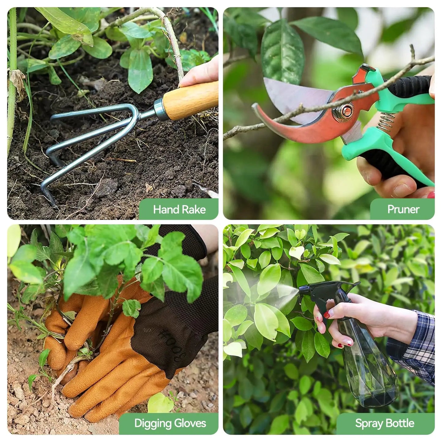 Set d'Outils de Jardinage 9 Pièces en Acier Inoxydable avec Poignée en Bois, Outil de Désherbage