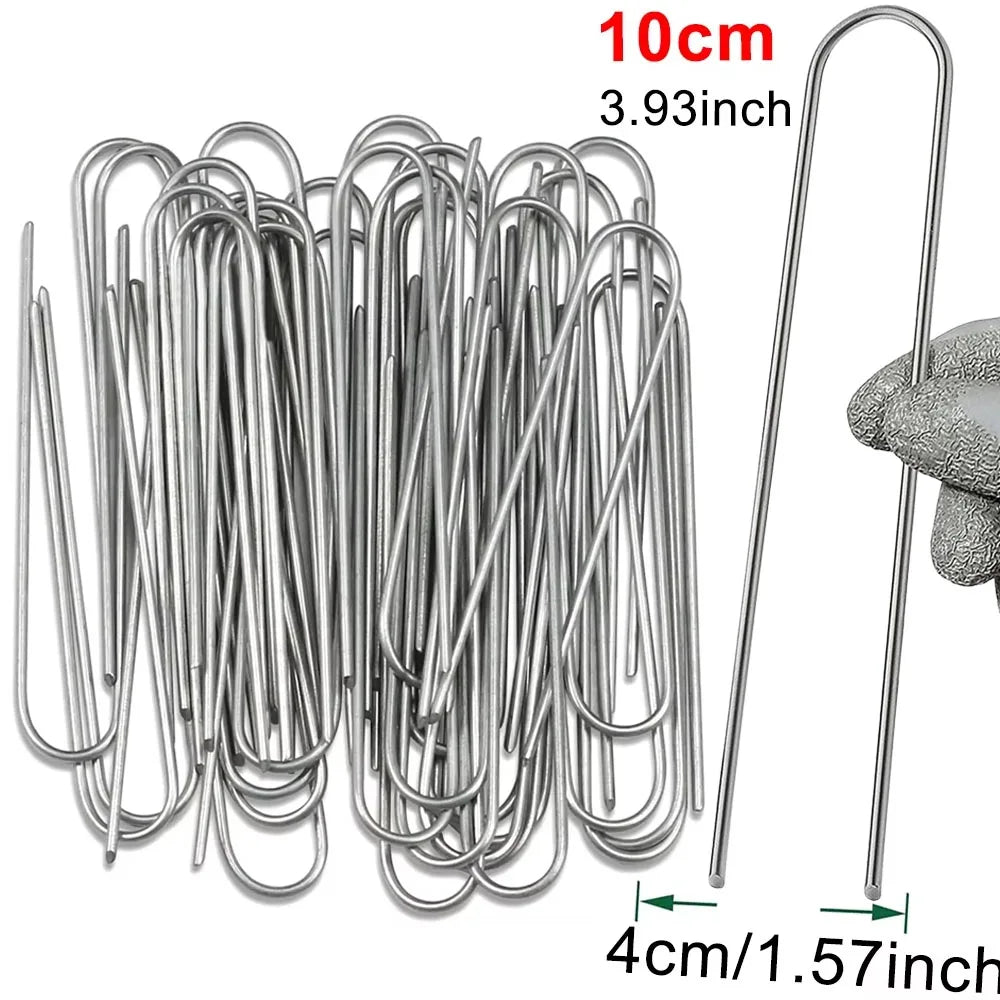 U-type Garden Staples Heavy-duty Fence Tubing Stakes Sod Pins Galvanized Landscape Spike for Holding Lawns Barrier Ground Nail