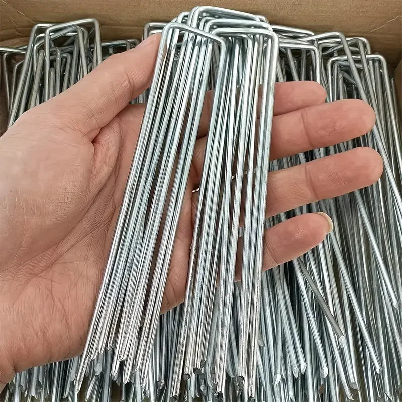 U-type Garden Staples Heavy-duty Fence Tubing Stakes Sod Pins Galvanized Landscape Spike for Holding Lawns Barrier Ground Nail