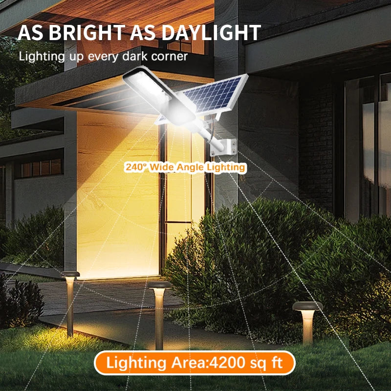Super bright solar street lamp outdoor road lamp 6000mah, 7500K, IP65 waterproof, remote control, garden, playground, terrace.