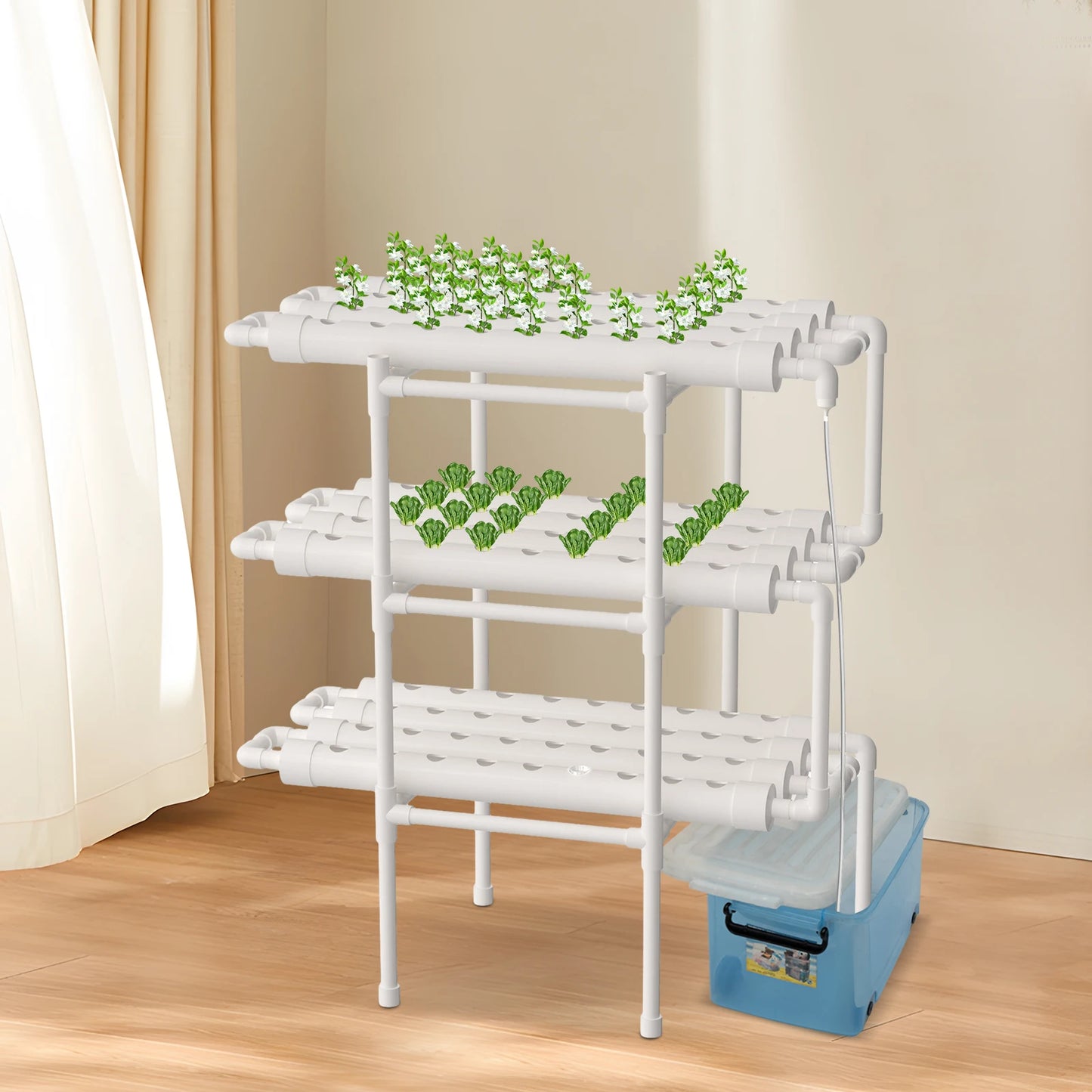 Système de Culture Hydroponique, Kit BHTNYOO à 3 Couches/108 Sites, Jardin Hydroponique pour Légumes et Herbes, Équipement de Culture en Tuyaux PVC